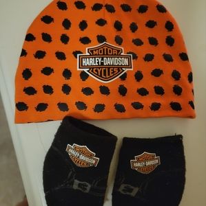 Infant 0-6m Harley Davidson beanie and sock set